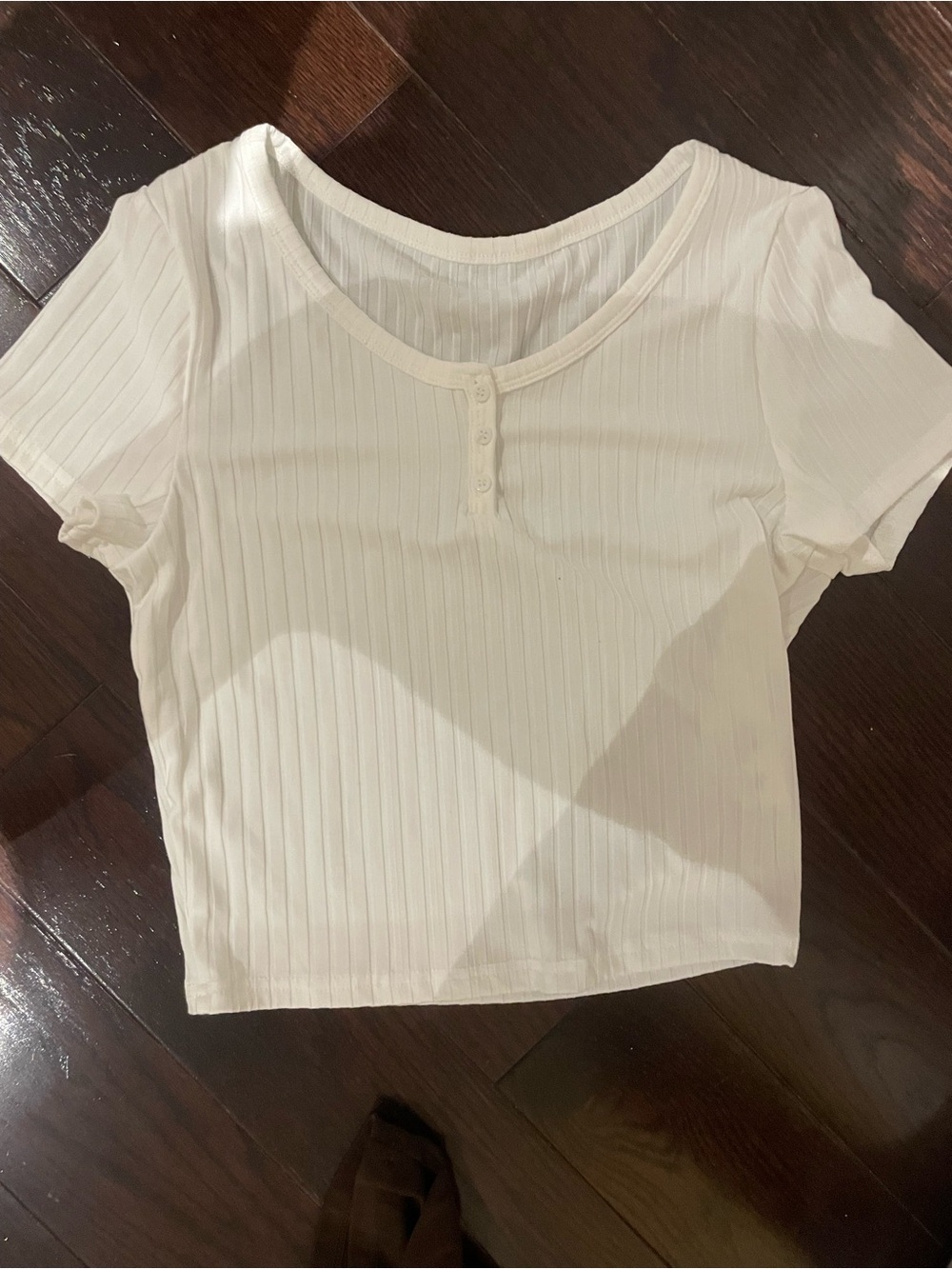 SHEIN White Ribbed Short Sleeve Henley Crop Top